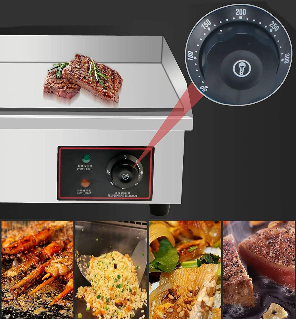 TECHTONGDA Commercial Electric Griddle Countertop Flat Top Griddle Stainless Steel Hot Plate BBQ Teppanyaki Grill Adjustable Temperature Griddle Grill for Home or Restaurant Use
