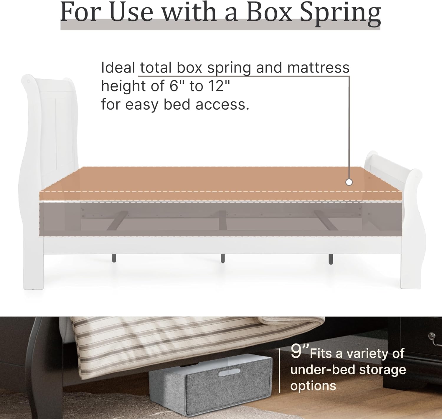 Furniture of America Louis Philippe Traditional Wood Bed Frame with Headboard and Footboard, Elegant Sleigh Design Bedframe for Bedroom, Guest Room, Easy Assembly, Box Spring Required, Queen, White