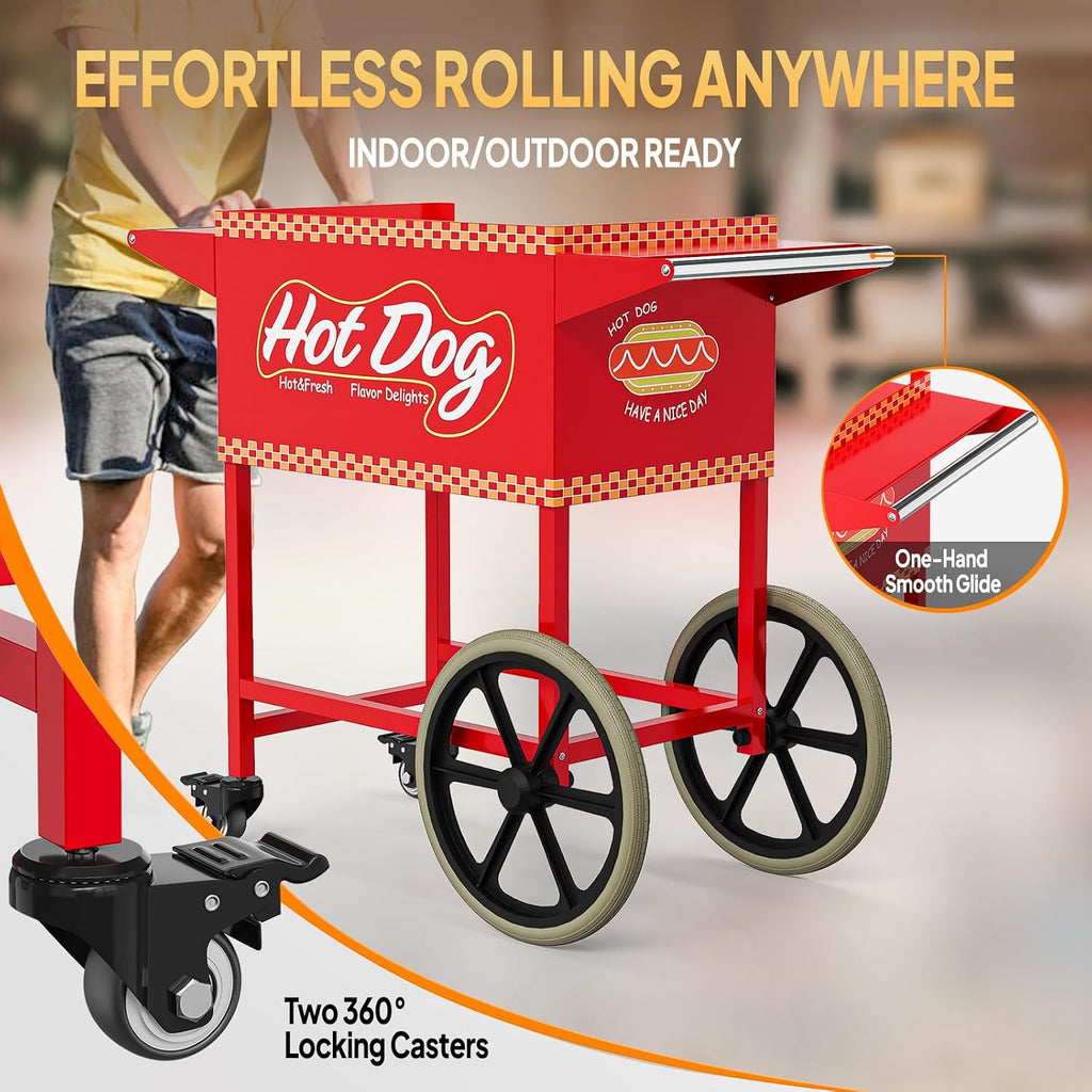 ROVSUN Hot Dog Cart - Mobile Stand for 5-7 Rollers Hot Dog Machine with Shelfs, Handles & Wheels, Concession Stands, Fairs, Events Use