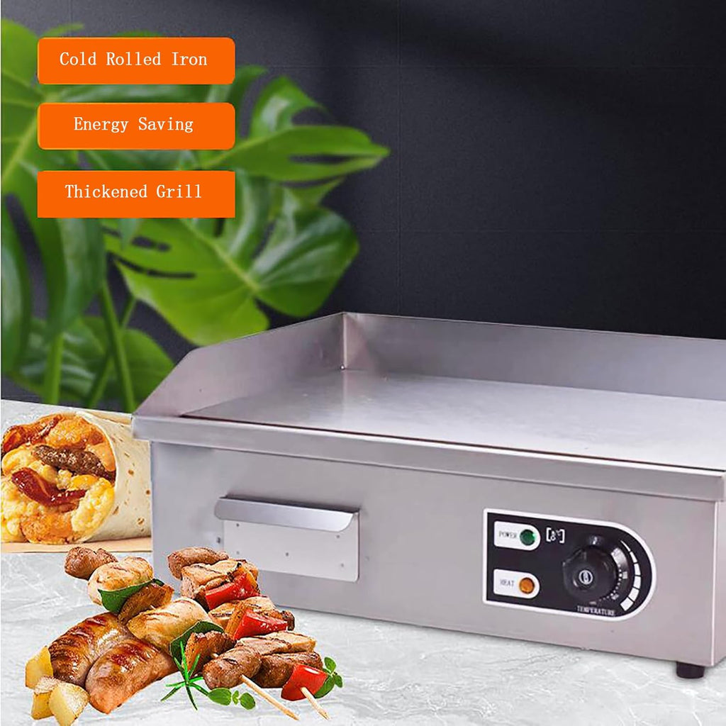 Commercial Electric Griddle 22'' Flat Top Grill Countertop Griddle 1500W Stainless Steel Grill Large Electric Griddles for Restaurant Kitchen