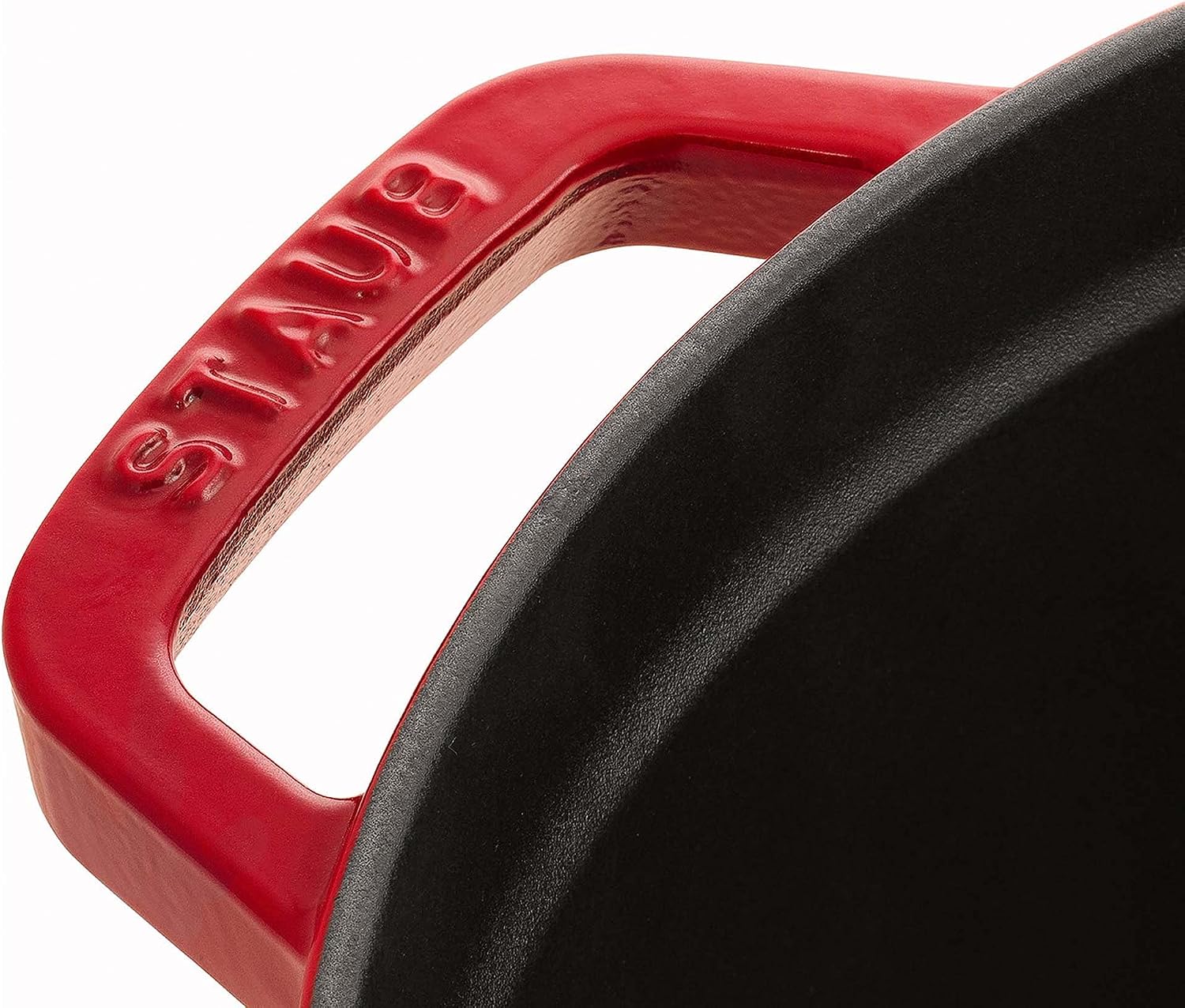 Staub Cast Iron Round Cocotte, Dutch Oven, 7-quart, serves 7-8, Made in France, Cherry
