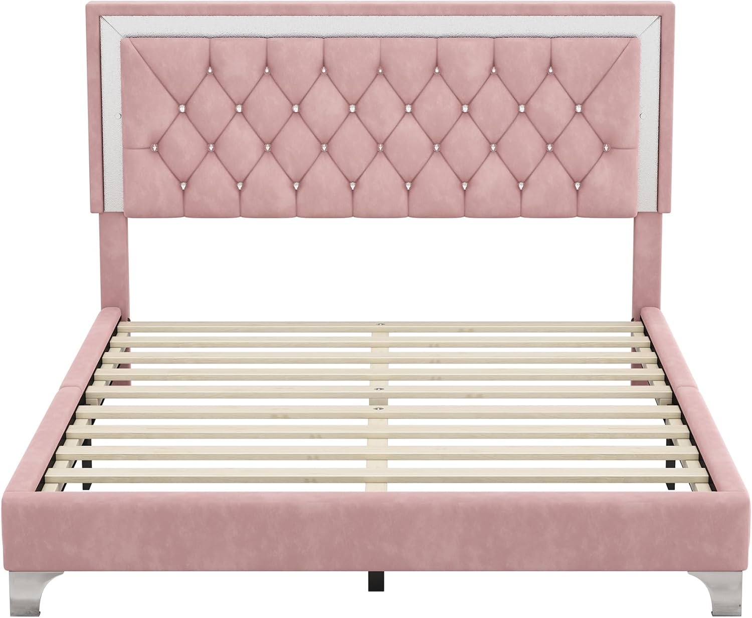 Flieks Bedroom Sets, 3-Pieces Bedroom Sets, Queen Size Upholstered Platform Bed with LED Lights and 2 Nightstands, Pink