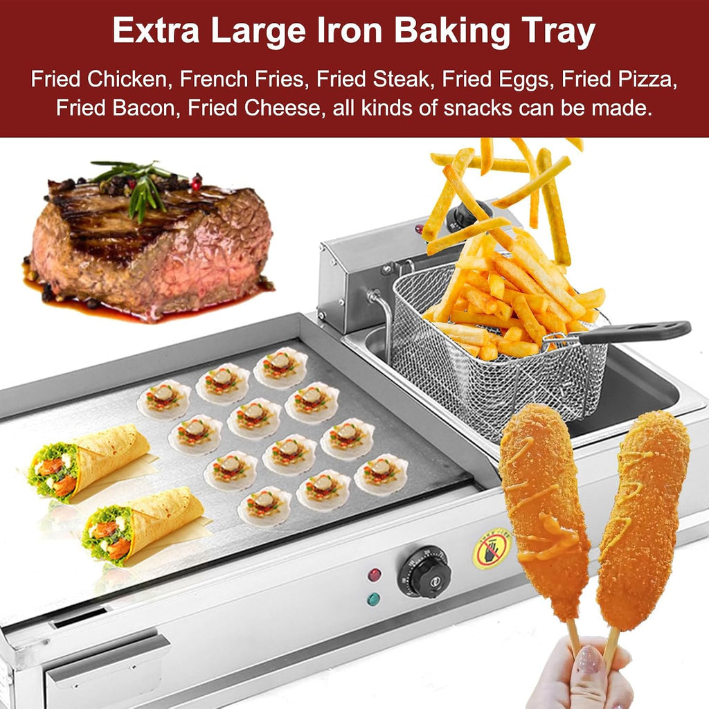 Electric Griddles Large, Griddle Flat Top Grill with Deep Fryer, Countertop Griddle Stainless Steel Grill, Commercial Electric Griddle,Small