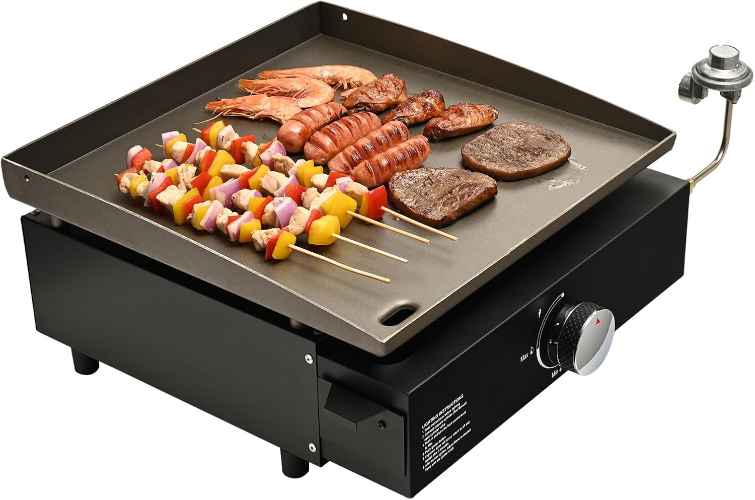 Happybuy Griddle, 16.9' Heavy Duty Manual Flat Top Griddle, Countertop Gas Grill with Non-Stick Cooking Plate, Propane Gas, 2-Burners