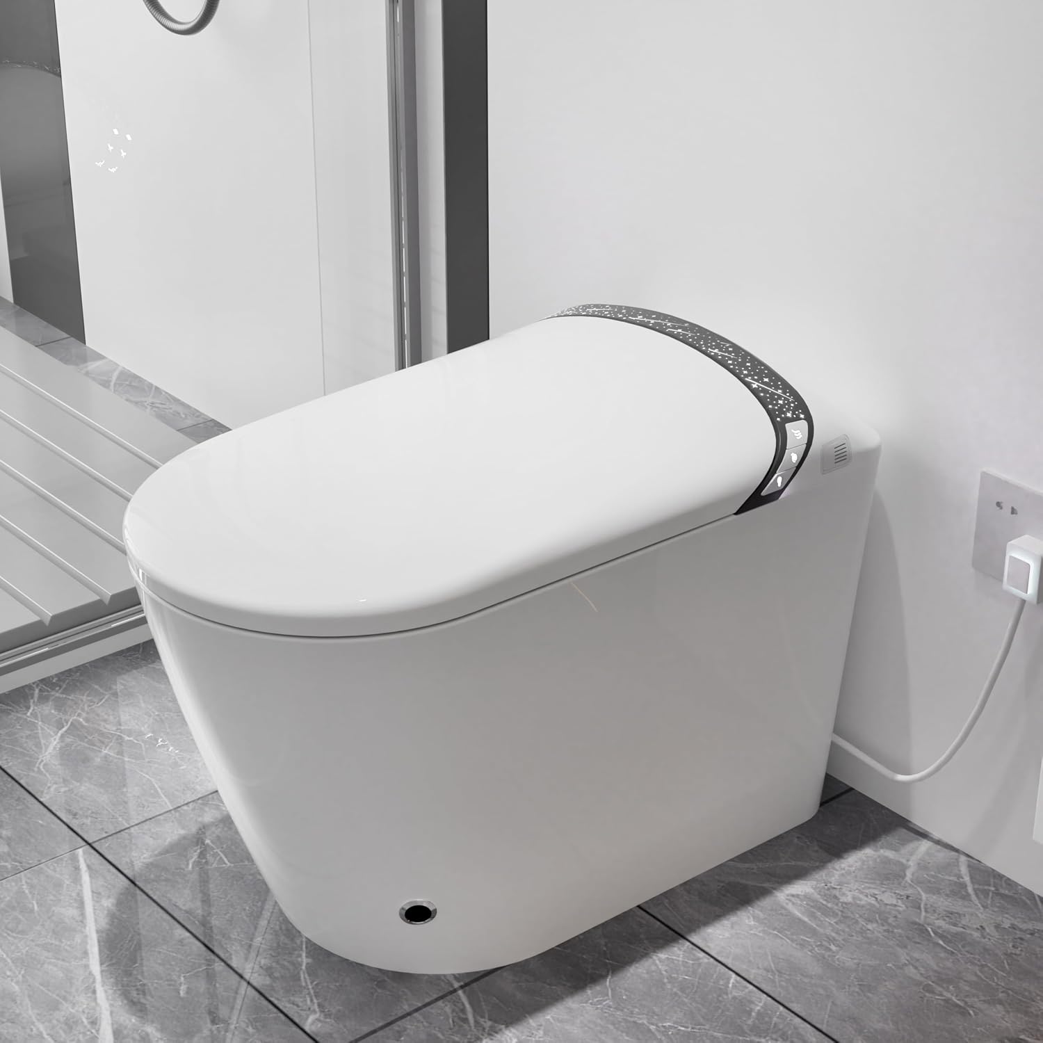SouNor Smart Toilet with Heated Seat Built In,Warm Water Dryer Modern Tankless One Piece Bidet Automatic ADA Elongated Inodoro Intelligent for Bathrooms White