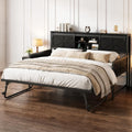 Homieasy Farmhouse Twin Daybed with Pop-Up Trundle, Metal Trundle Bed Frame with Bookcase Headboard, Charging Station & Barn Door Storage for Bedroom & Guest Room, Black