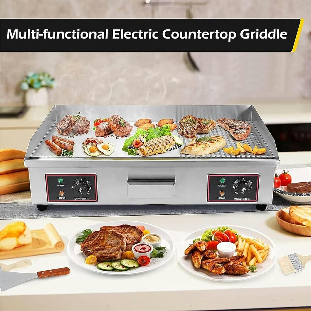Commercial Electric Griddle 29' Flat Top Grill, 4400W Stainless Steel Teppanyaki Grill with Dual Temperature Control, Large Cooking Surface for Restaurant & Kitchen Use