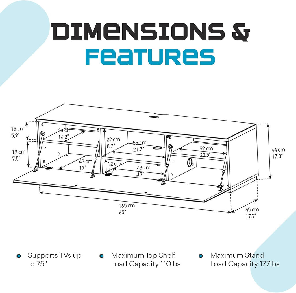 SONOROUS ST-160 Premium TV Stand with Black Glass Cover & Black Wood - Luxury Entertainment Center & Media Console for Living Room - High Gloss Modern TV Cabinet up to 75 Inches - Sleek Storage Design