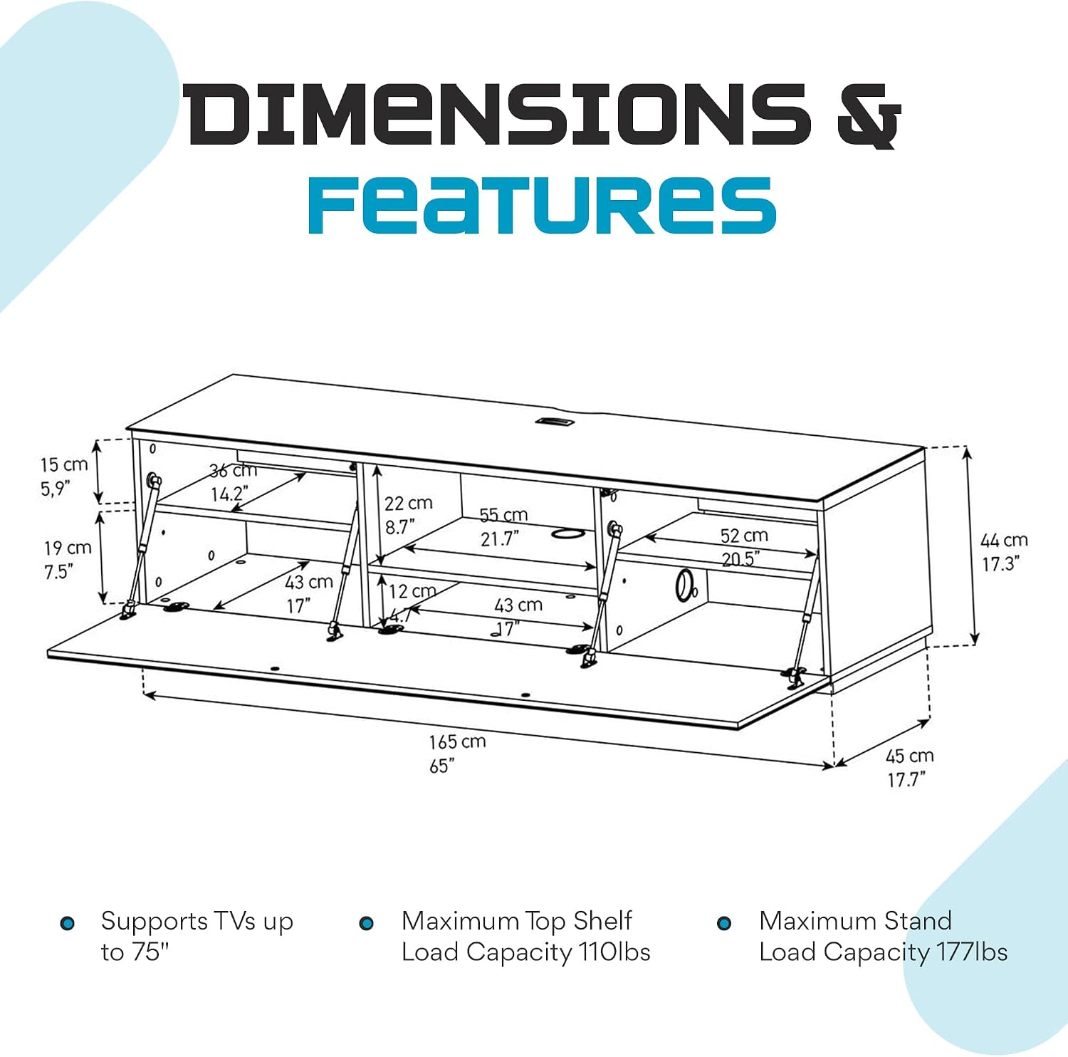 SONOROUS ST-160 Premium TV Stand with Black Glass Cover & Black Wood - Luxury Entertainment Center & Media Console for Living Room - High Gloss Modern TV Cabinet up to 75 Inches - Sleek Storage Design