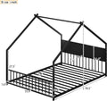 Bellemave Full Floor BedFrame with Slats for Kids, Metal Montessori Floor Beds with high headboard, Full House Bed for Kids, Black with roof and Lights