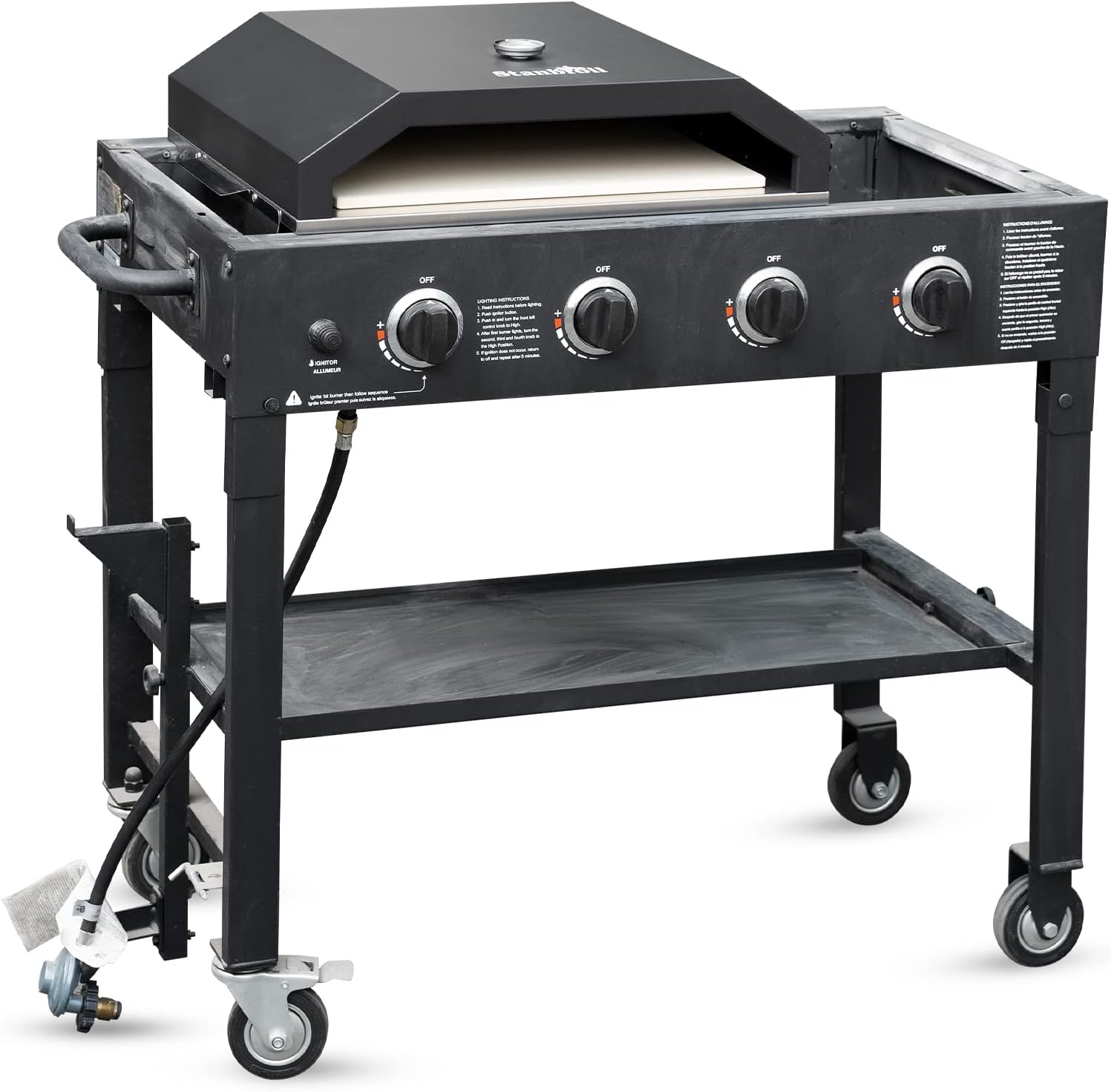 Stanbroil Pizza Oven for Blackstone 36' Gas Griddle Cooking Station, Outdoor Pizza Maker with Side Panels and Temperature Gauge, 17.7 in. x 13.7 in. Pizza Stone