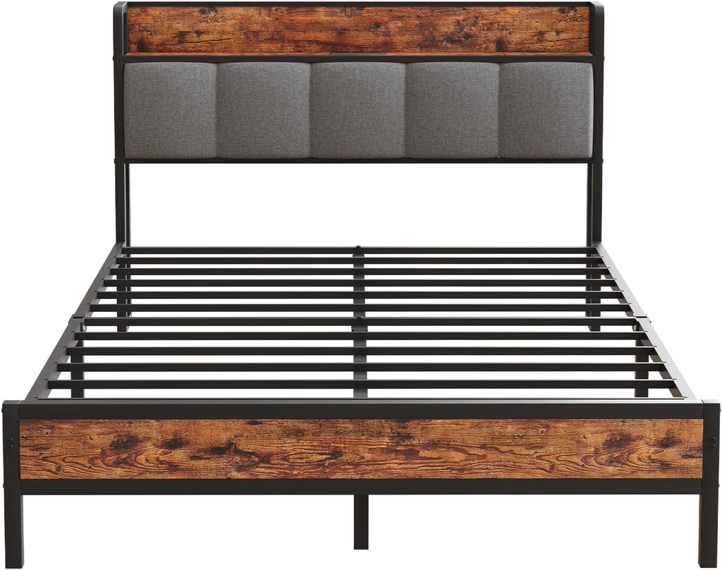 Novilla Queen Bed Frame with Charging Station USB/Type-C & Storage Headboard, Modern Metal Platform Bed Frame, Easy Assembly, Heavy Duty Slats Support, Noise Free, No Box Spring Needed