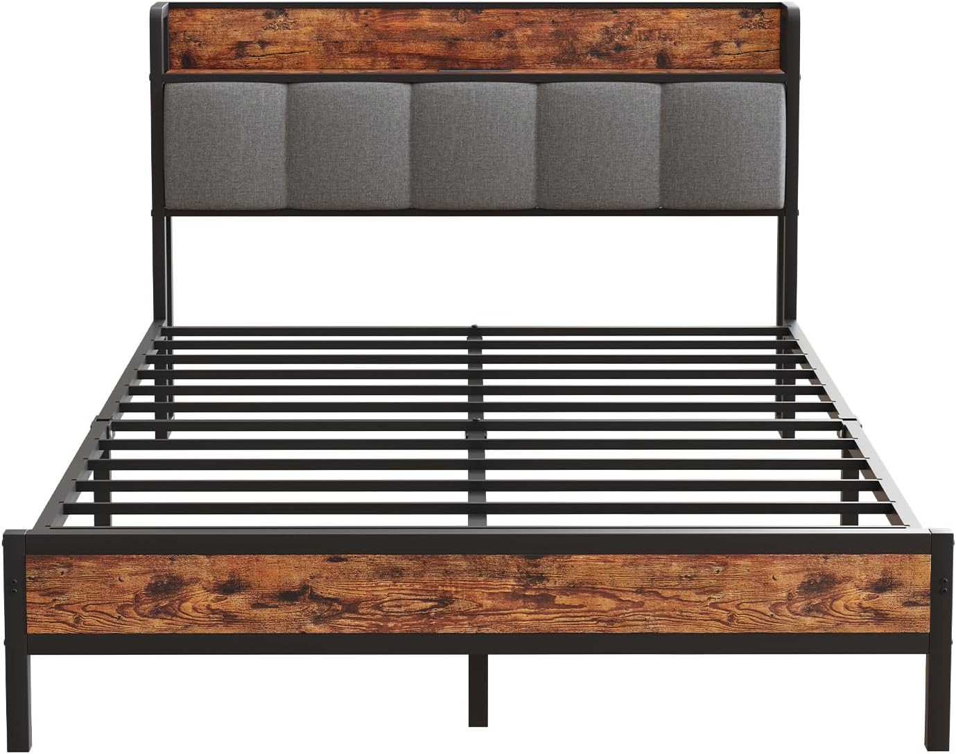Novilla Queen Bed Frame with Charging Station USB/Type-C & Storage Headboard, Modern Metal Platform Bed Frame, Easy Assembly, Heavy Duty Slats Support, Noise Free, No Box Spring Needed