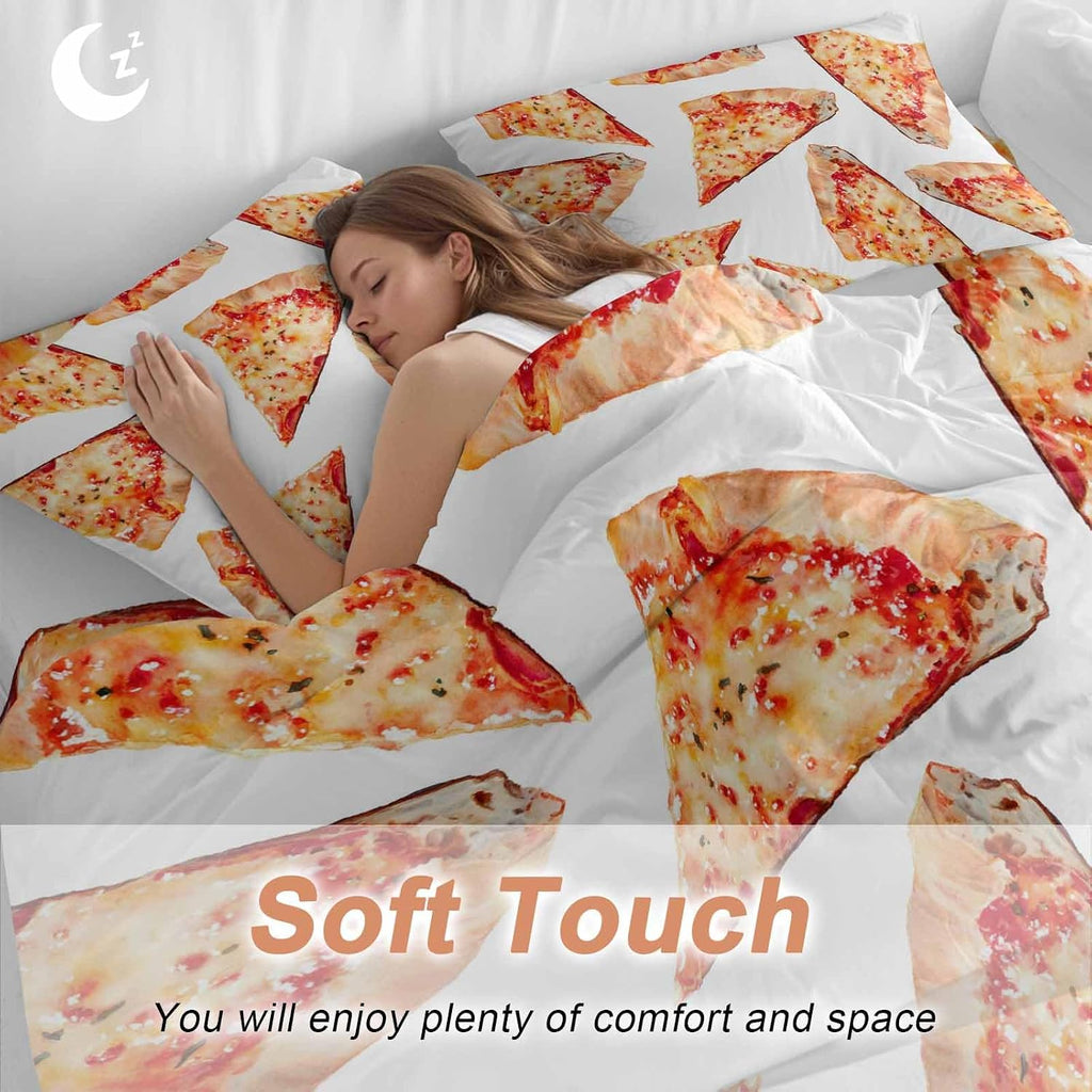Prime Leader Realistic Food Duvet Cover Set Queen Size 4 Pieces Yummy Italy Naples Thin Crust Pizza Bedding Set with Zipper Closure, 1 Comforter Cover 92x106 Inches 1 Flat Sheet & 2 Pillow Cases