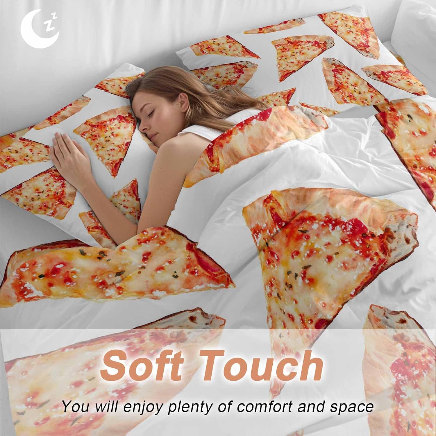 Prime Leader Realistic Food Duvet Cover Set Queen Size 4 Pieces Yummy Italy Naples Thin Crust Pizza Bedding Set with Zipper Closure, 1 Comforter Cover 92x106 Inches 1 Flat Sheet & 2 Pillow Cases