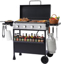 4-Burner Propane Gas Griddle with Removable Stand, 40,000 BTU Flat Top Grill with 455 sq.in Cooking Area, Portable Outdoor BBQ Grill w/Foldable Side Tables, Wheels for Patio, Backyard, Camping