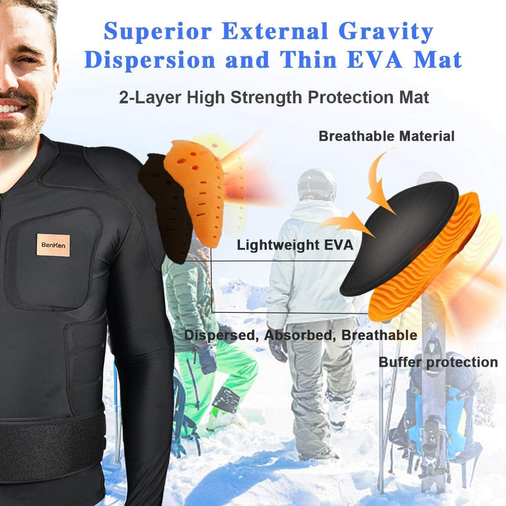 BenKen Men's Women's Professional Anti-Collision Sports Shirts, Protection of the Back, Motorcycle Protective Jacket for Skateboarding Skating Snowboarding Cycling