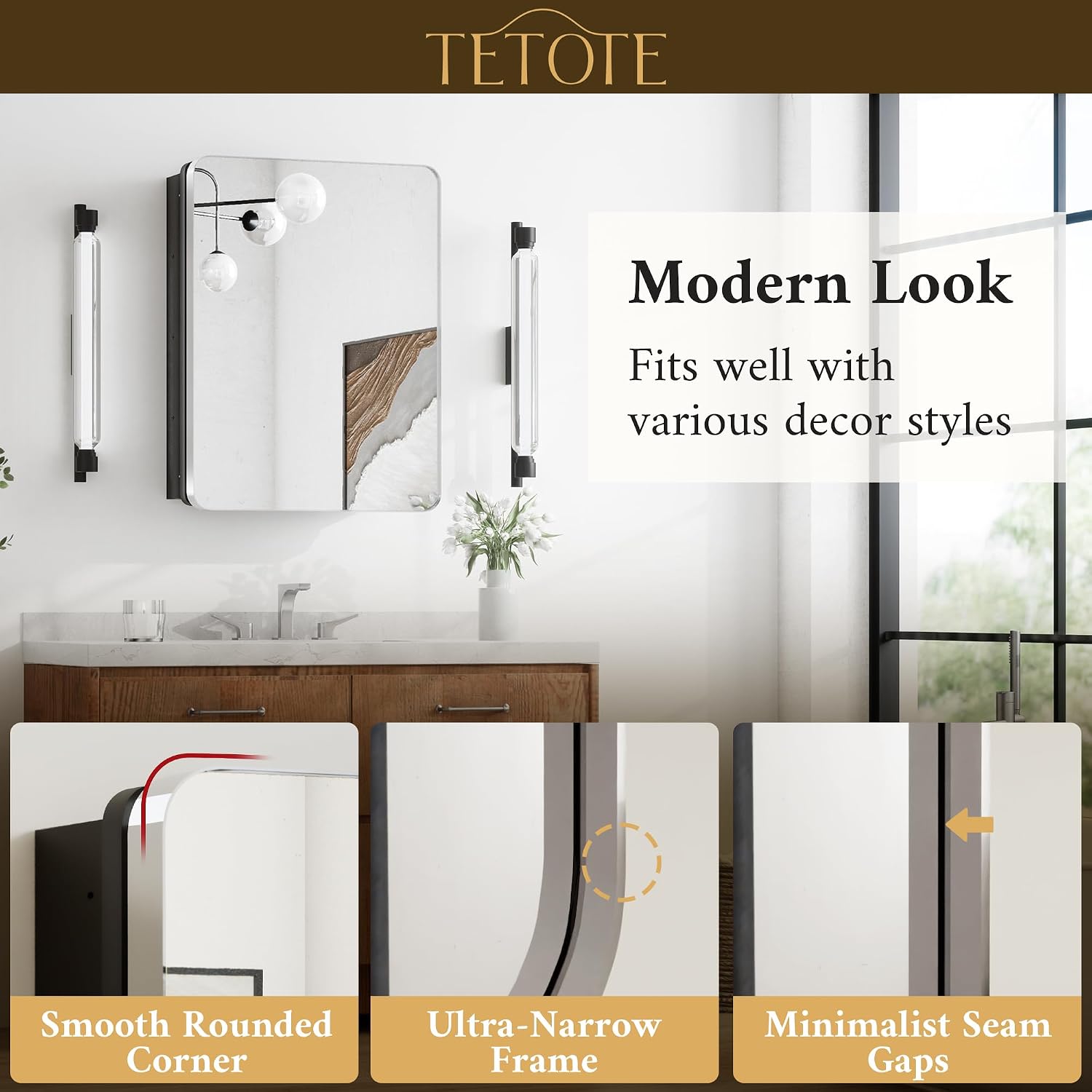 TETOTE 24 X 32 Medicine Cabinet Mirror Polished Chrome Stainless Steel Framed Bathroom Mirror Cabinet with Adjustable Shelves Recessed Mounted/Surface Mounted Medicine Cabinet with Mirror