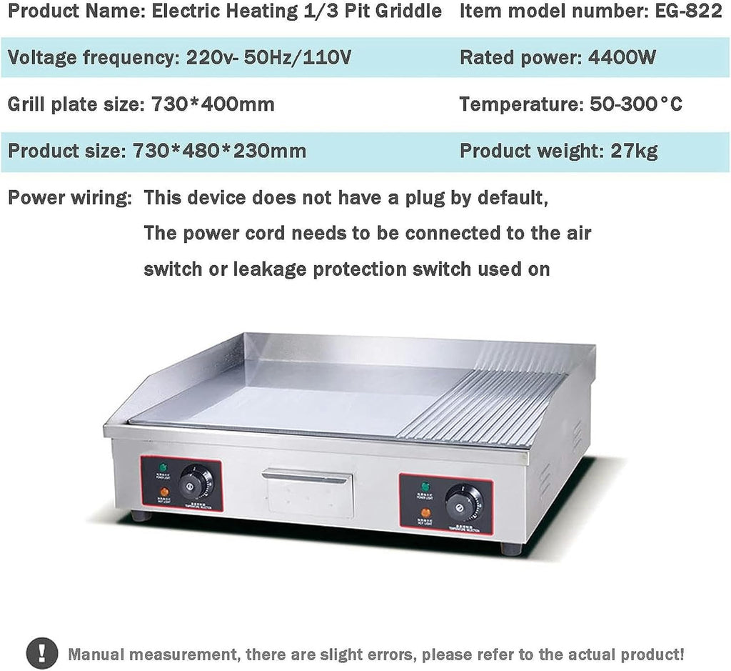 Commercial Electric Griddle Stainless Steel Full Flat Hotplate BBQ Hotplate, Large Griddle Hot Cooking Plate with Temperature Control, Efficient Nonstick Electric Griddle for Home Barbecue