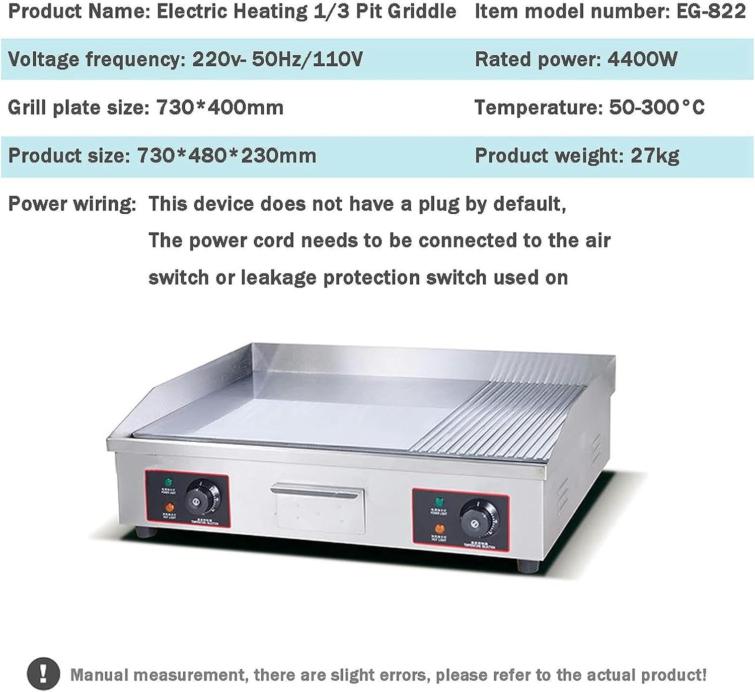 Commercial Electric Griddle Stainless Steel Full Flat Hotplate BBQ Hotplate, Large Griddle Hot Cooking Plate with Temperature Control, Efficient Nonstick Electric Griddle for Home Barbecue