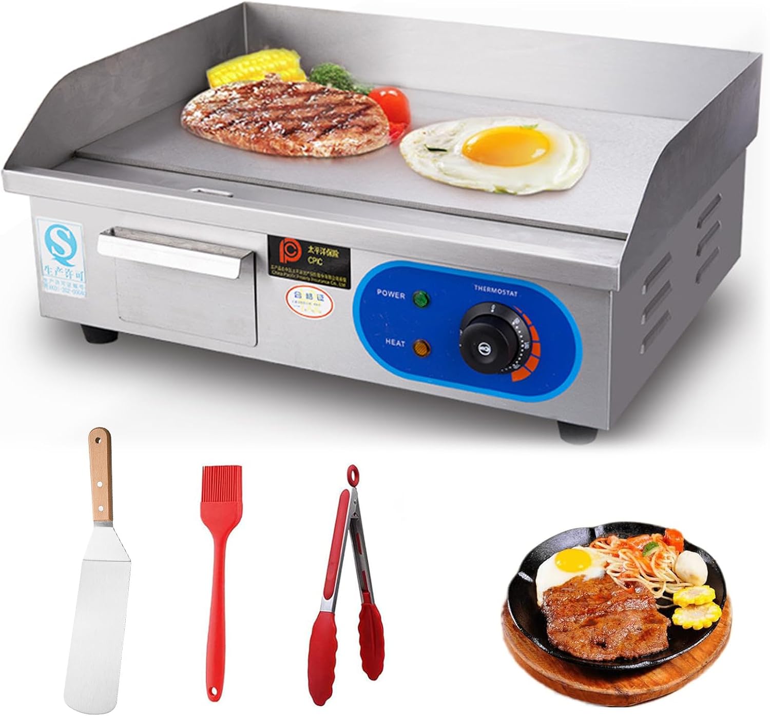 21' Commercial Electric Griddle, Electric Flat Top Grill, 3000W Countertop Griddle with Shovels and Brushes for Restaurant Teppanyaki Kitchens