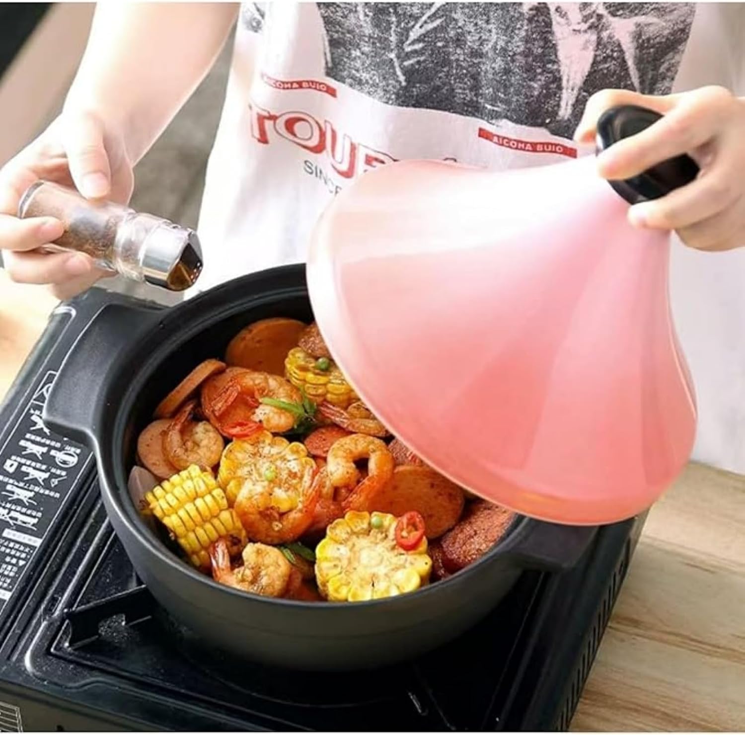 8.5inceramic Tagine Pot Tagine Pot with Lid|Ceramic Casserole Suitable for Microwave Ovens and Open Flame Stoves Steamer Braiser Pan Easy to Clean