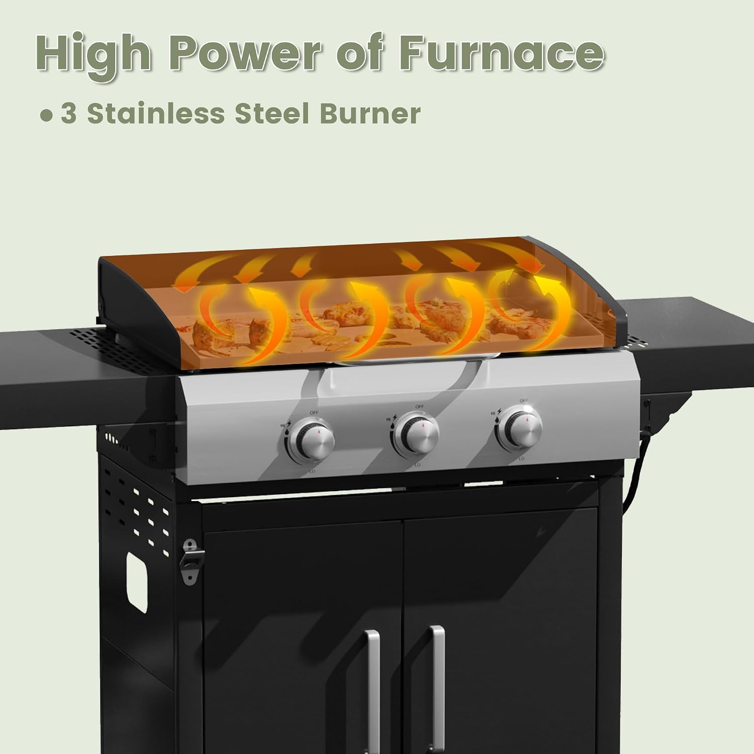 3 Burners Propane Gas Grill, Stainless Steel BBQ Grill with Porcelain-Enameled Cast Iron Grates, 36,000 BTU Outdoor Patio Barbeque Grill and Griddle Combo for Party, Camping, Backyard