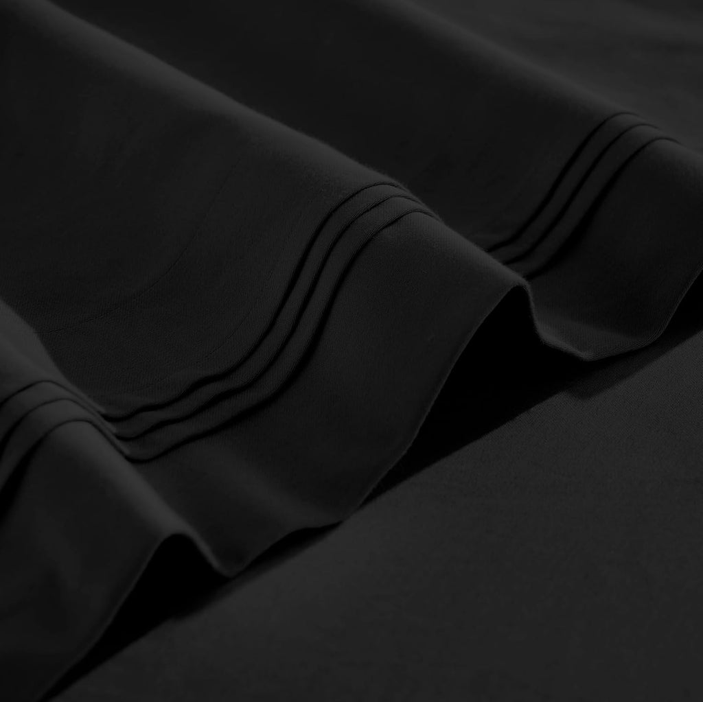 Superior Egyptian Cotton 3 Piece Sheet Set, 650 Thread Count, Eco-Friendly, Sustainable Sheets, Ultra-Soft Basics, Solid, Deep Pocket Fitted Sheet, Flat Sheet, Pillowcase, Twin, Black