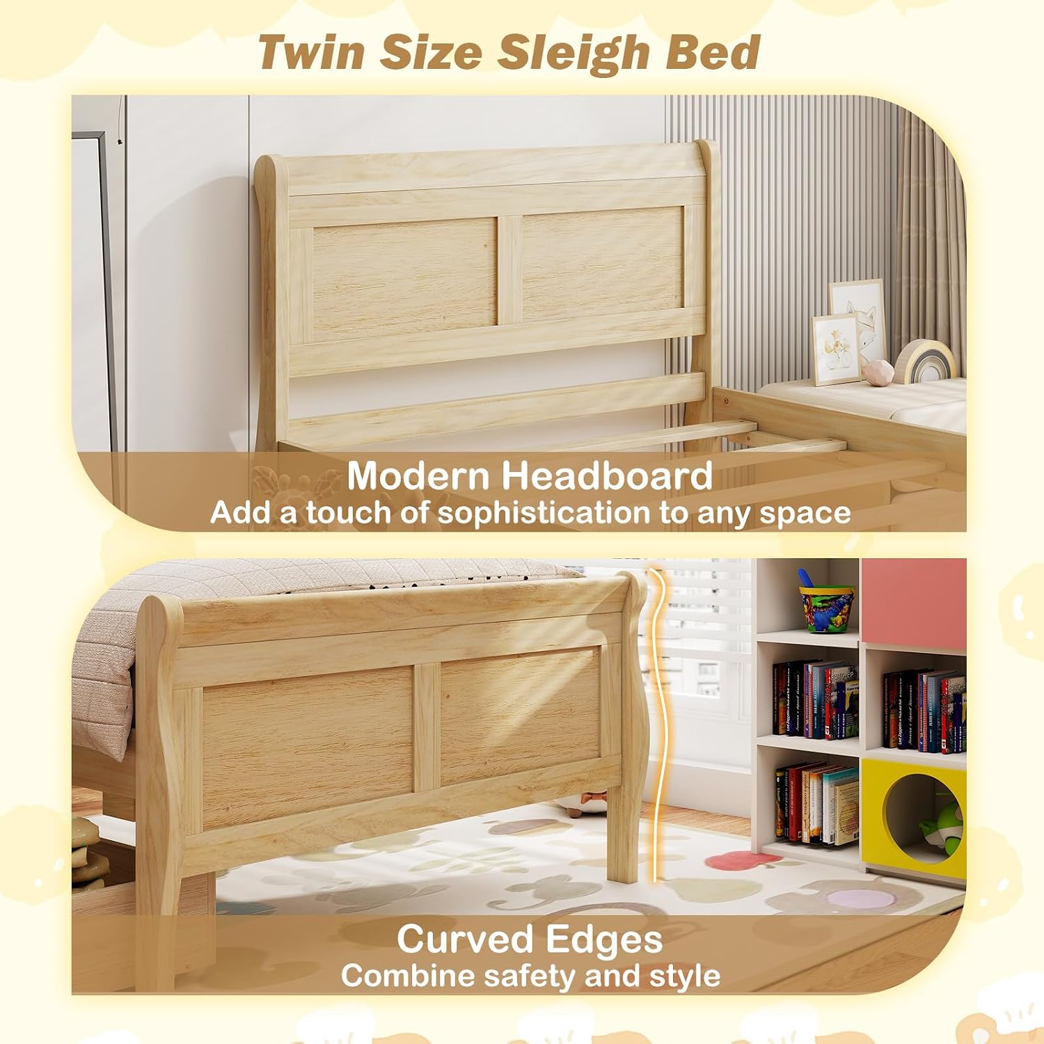 Giantex Twin Bed with 2 Storage Drawers, Wood Platform Bed with Headboard & Footboard, Wooden Slats Support Mattress Foundation, Twin Bed Frames for Kids Teens Adults, No Box Spring Needed (Natural)