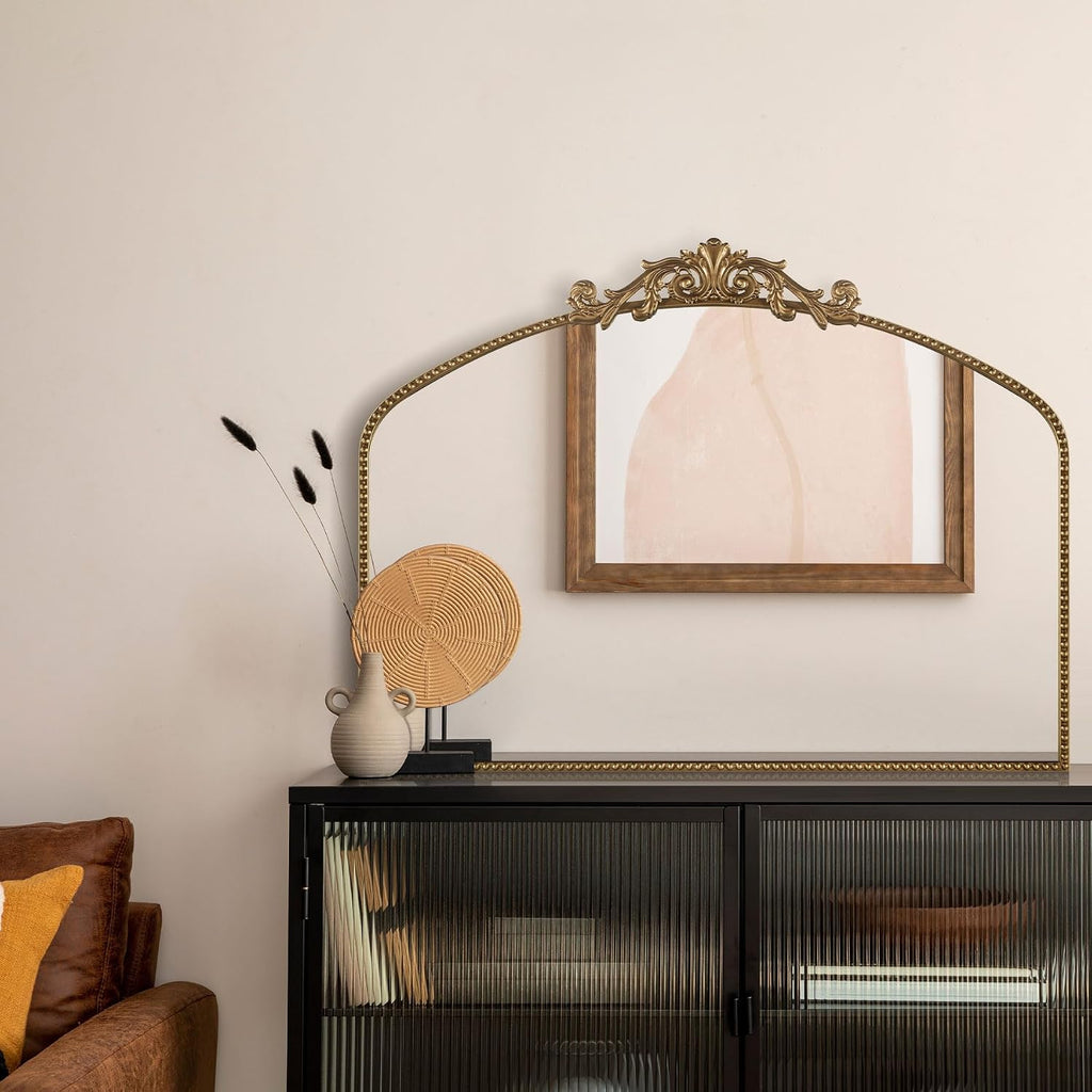 40'x30' Gold Large Antique Mirror, Vintage Baroque Mirror with Ornate Beaded Frame for Home Decor - Living Room, Entryway, Bathroom, Fireplace
