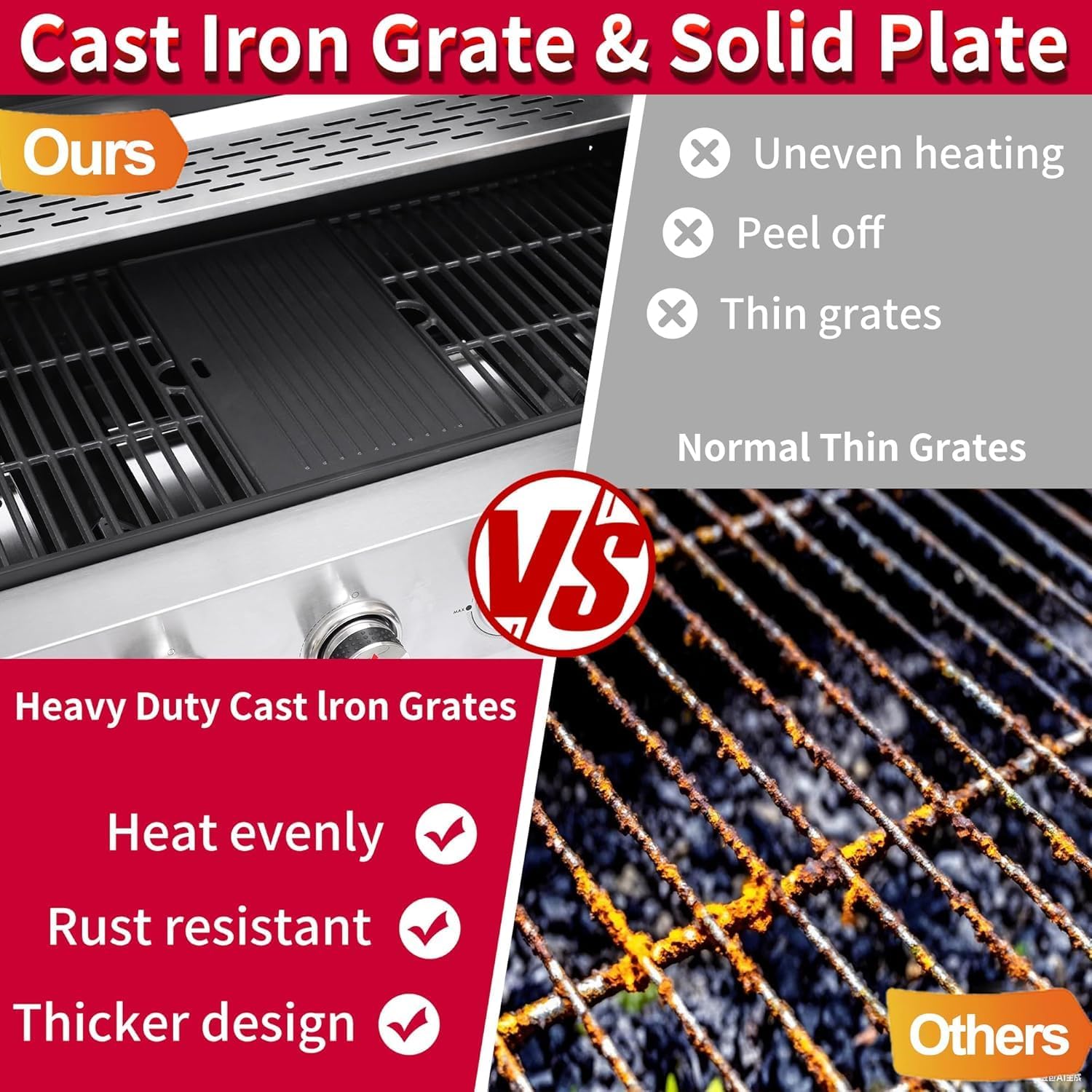 6-Burner Propane Gas BBQ Grill, Stainless Steel Propane Grill 36,900 BTU Outdoor Cabinet Style with Wheels, Wire Rack and Two Foldable Side Table for Outdoor Barbecue Cooking (6-Burner Grill,Silver)