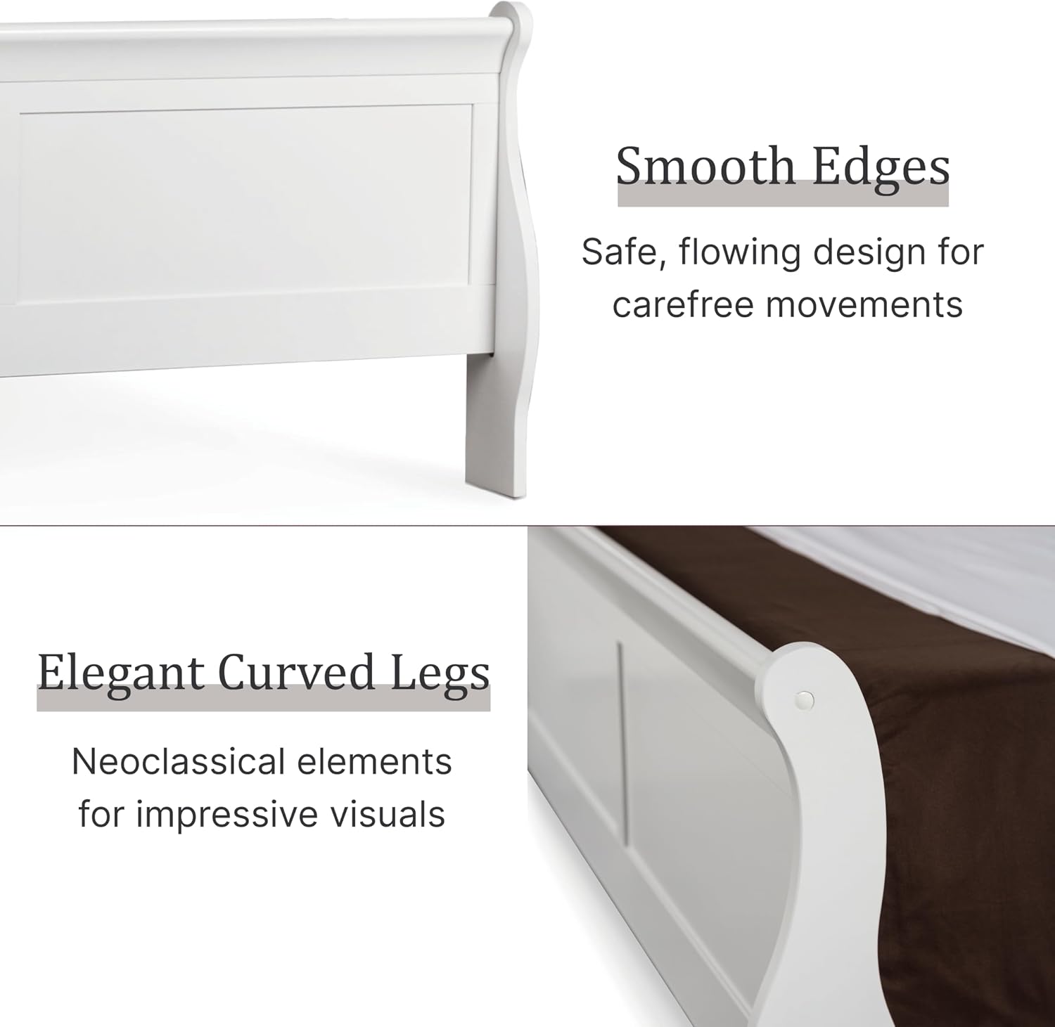 Furniture of America Louis Philippe Traditional Wood King Bed Frame with Headboard and Footboard, Elegant Sleigh Design Bedframe for Bedroom, Guest Room, Easy Assembly, Box Spring Required, White