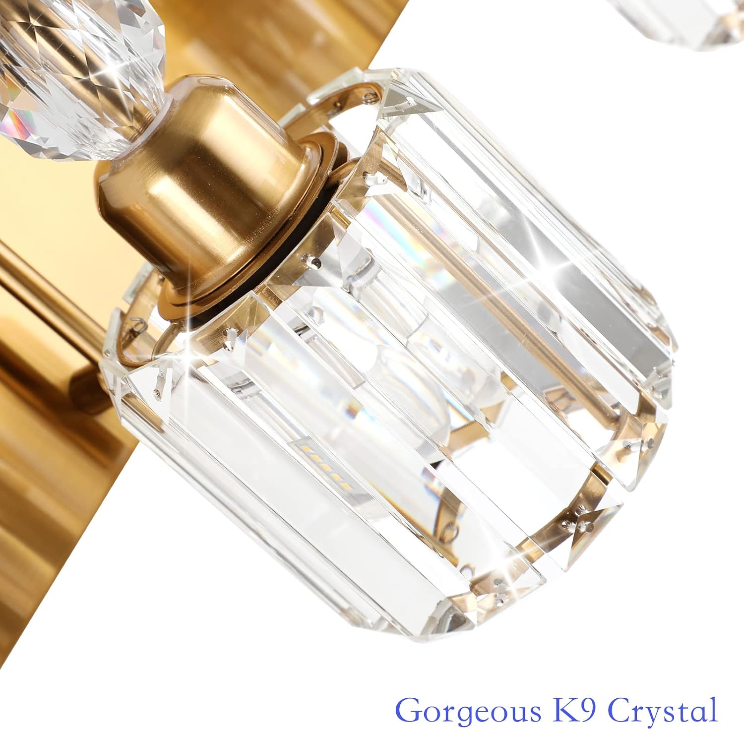 Ralbay Brass Gold Vanity Lights 4-Lights Crystal Bathroom Lighting Fixtures Over Mirror Modern Wall Lighting for Bathroom