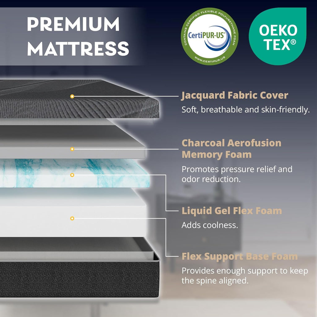 Dyonery Twin XL Adjustable Bed Base Frame with Wireless Remote + 12 Inch Twin XL Gel Memory Foam Mattress Bed in a Box, Head and Foot Incline, Zero Gravity, Fiberglass Free, 80' × 38'