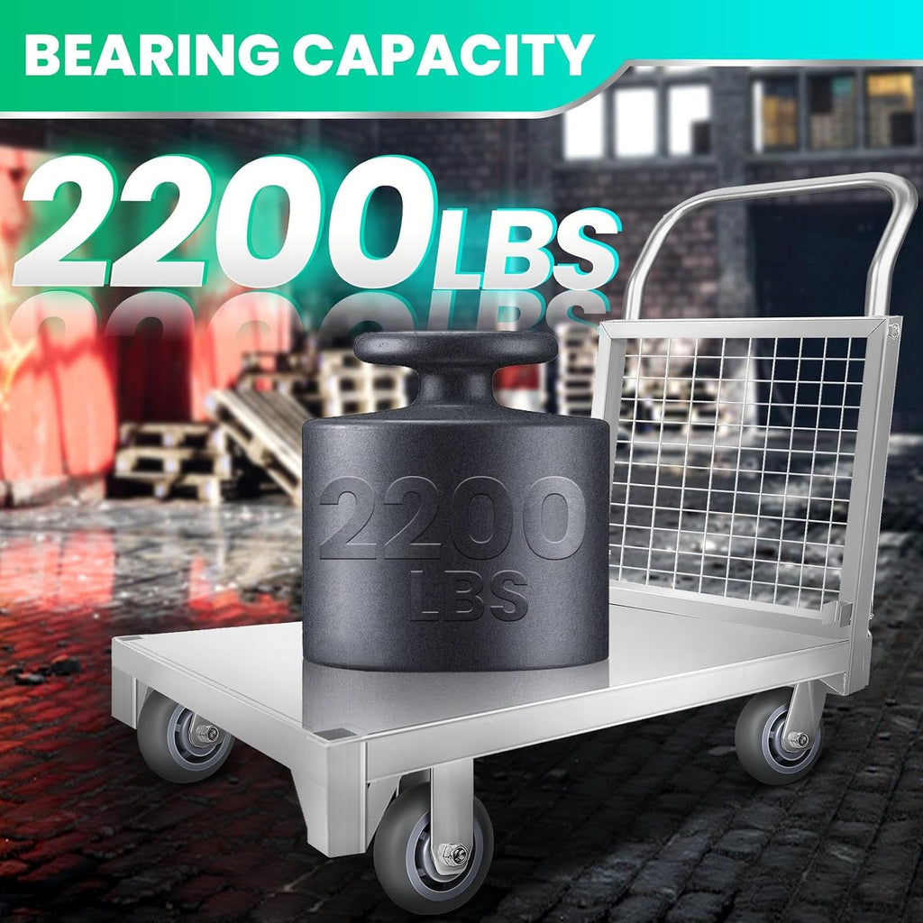 4-in-1 Platform Truck Cart with Cage, Multi-Functional Push Dolly Heavy Duty Flatbed Cart, 2200LBS Capacity Utility Cart for Grocery, Garage