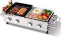 Gas Grill and Griddle Combo, 4-Burner Propane Grill with Cast Iron Grates and Stainless Steel Griddle, 40,000 BTU Tabletop Grill Griddle Combo for Outdoor BBQ, Camping, Tailgating