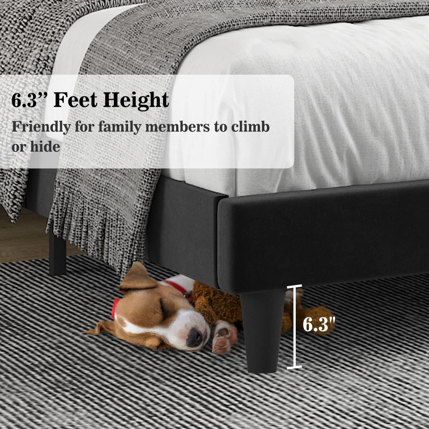 Allewie Full Bed Frame/Velvet Upholstered Bed Frame with Vertical Channel Tufted Headboard/Strong Wooden Slats/Platform Bed Frame/Mattress Foundation/Box Spring Optional/Easy Assembly/Black