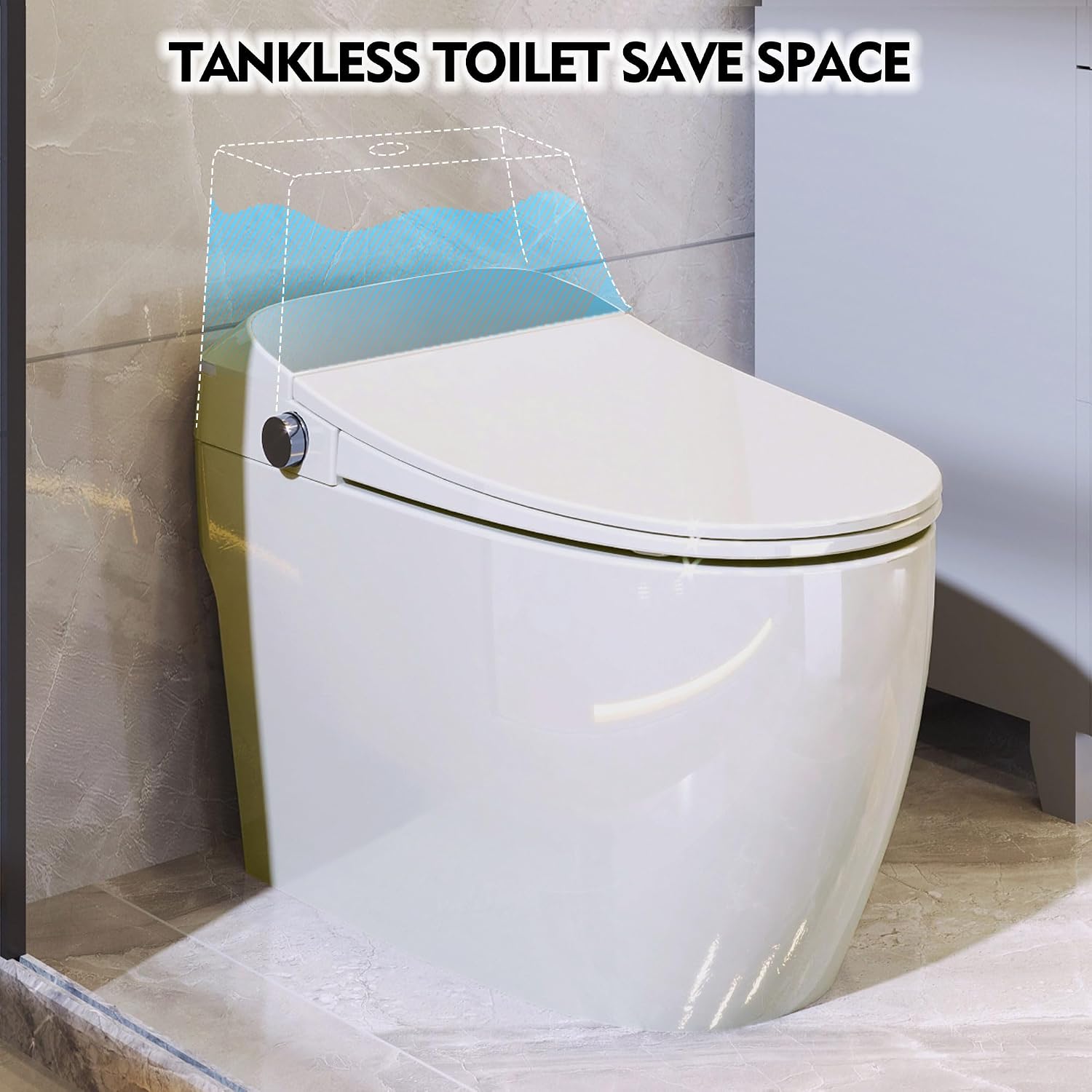 Smart Toilet with Heated Seat, One Piece Compact Toilet w/Foot Sensor Auto Flush, Knob Flush & Power Outage Flushing, Modern Elongated Toilet w/Night Light, Dual Flush Tankless Toilet