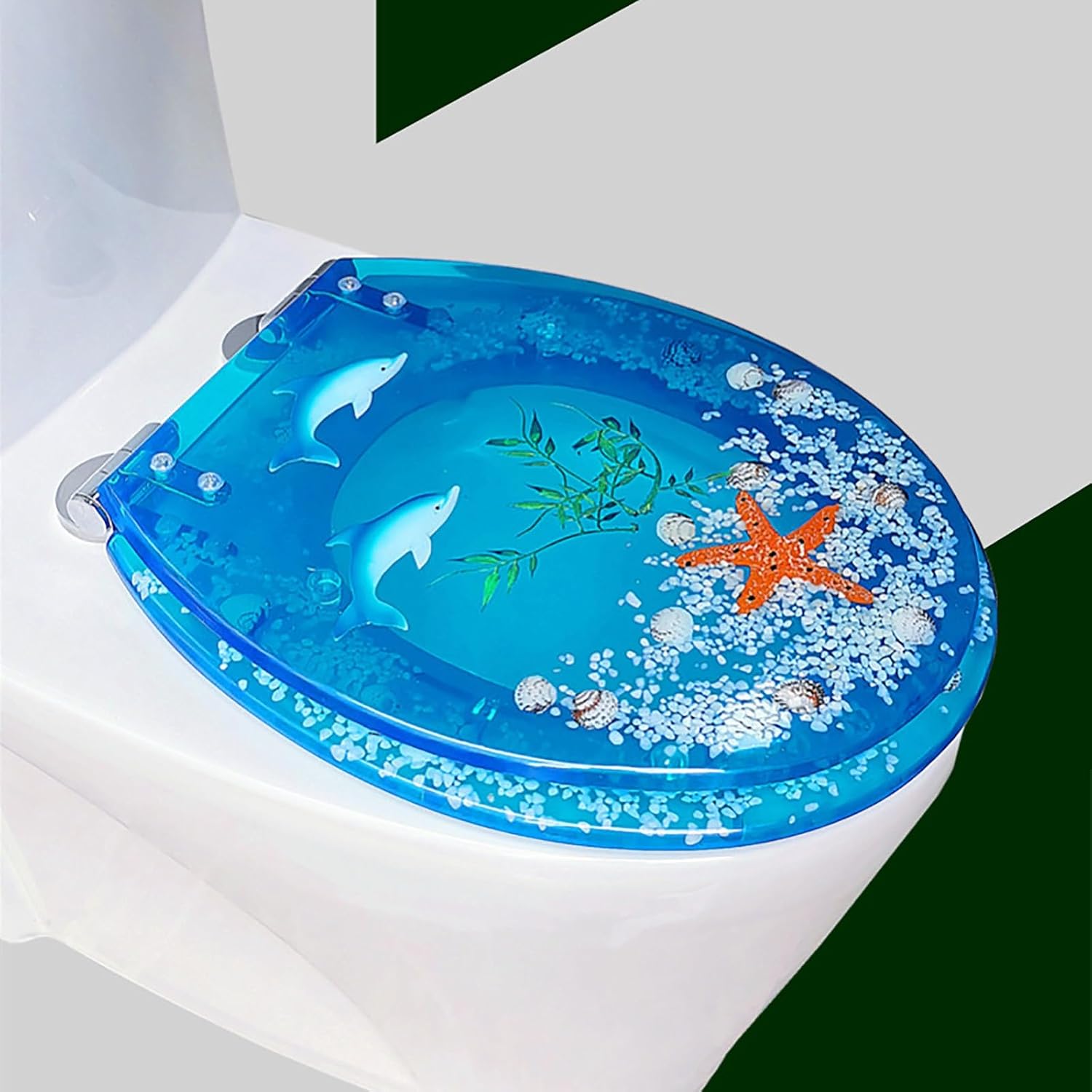 Resin Toilet Seat, Round Seats with Ocean Design, Soft Close and Quick Release Hinges, for Bathroom, Home, and Guest Restroom(Blue2)