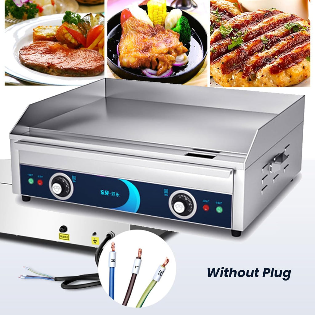24' Commercial Griddle Electric Grill Without Plug Countertop Griddle Flat Top Grill Hot Plate Non-Stick Stainless Steel Teppanyaki Grill for Restaurant Kitchen, 220V 4400W