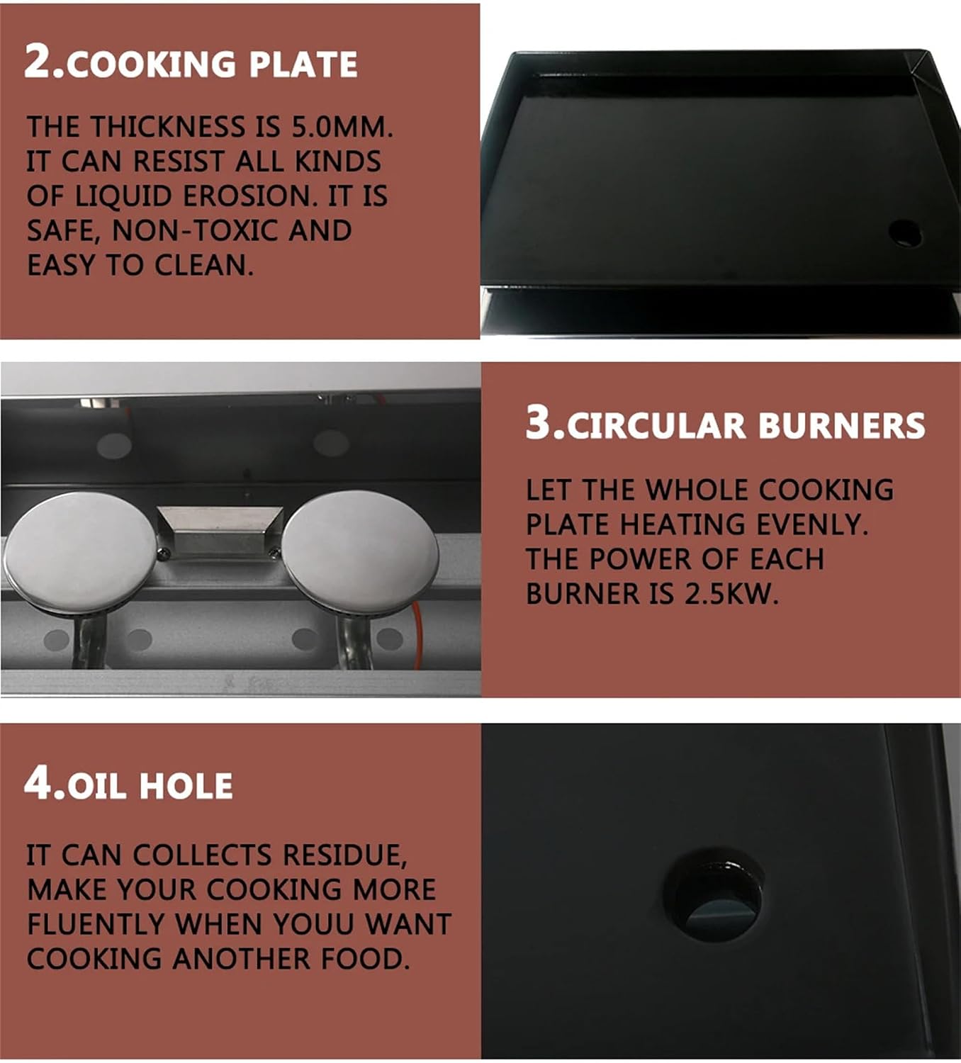 2/3/4 Burner Table Top Gas Grill Griddle, Burners Gas Griddle, Flat Top Grill for Outdoor Cooking While Party, Picnicking Or Camping,4Burner