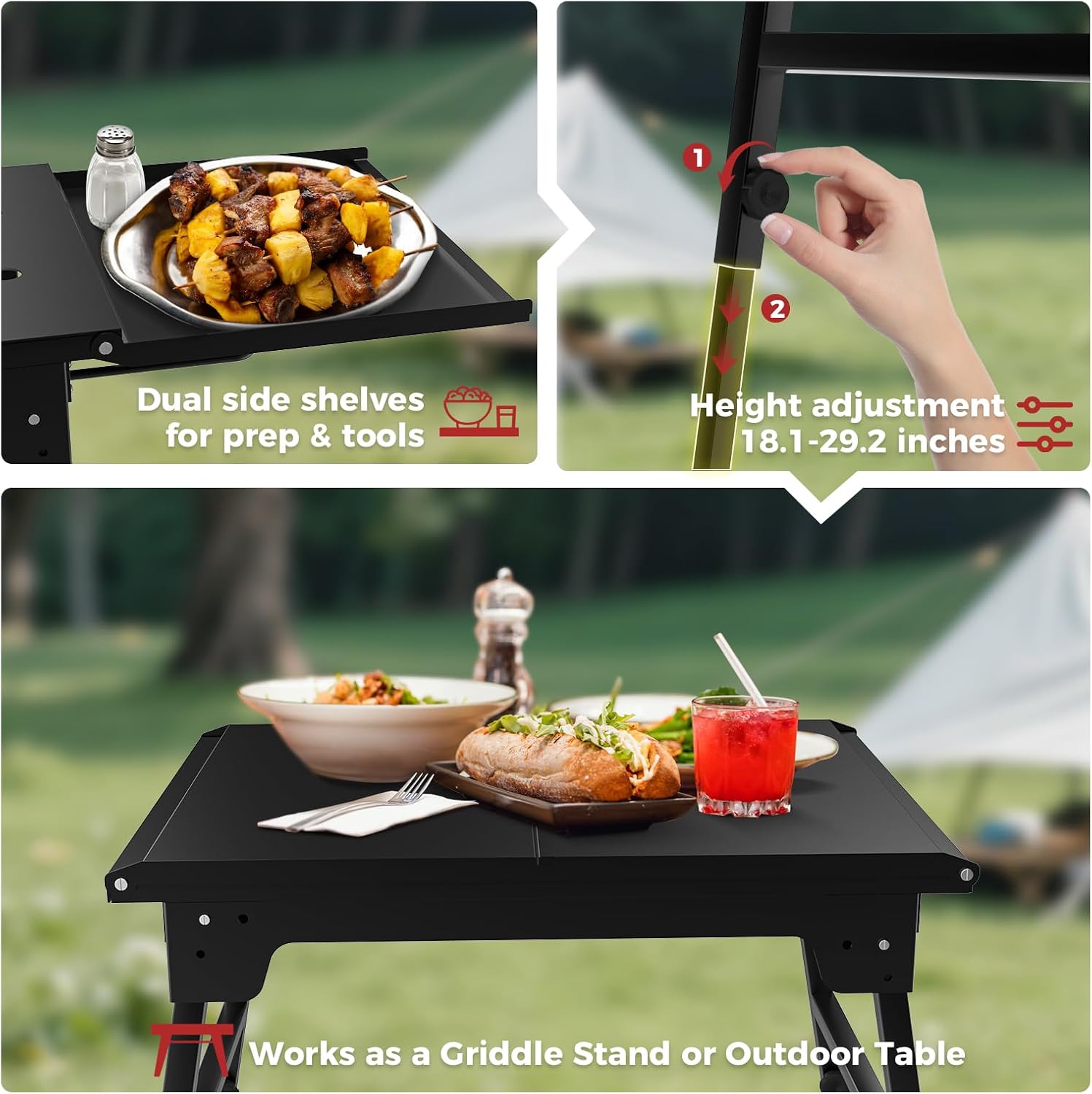 CAMPLUX 23' Propane Tabletop Griddle Grill 2-in-1 Bundle with Foldable Adjustable Griddle Stand, 19,000 BTU Non-Stick Flat Top for Camping, RV & Tailgating
