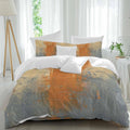 Abstract Art Duvet Cover Set Queen Size 4 Pieces Orange Grey Wall Mottled Texture Minimalist Modern Bedding Set with Zipper Closure, 1 Comforter Cover 90x92 Inches 1 Flat Sheet & 2 Pillow Cases