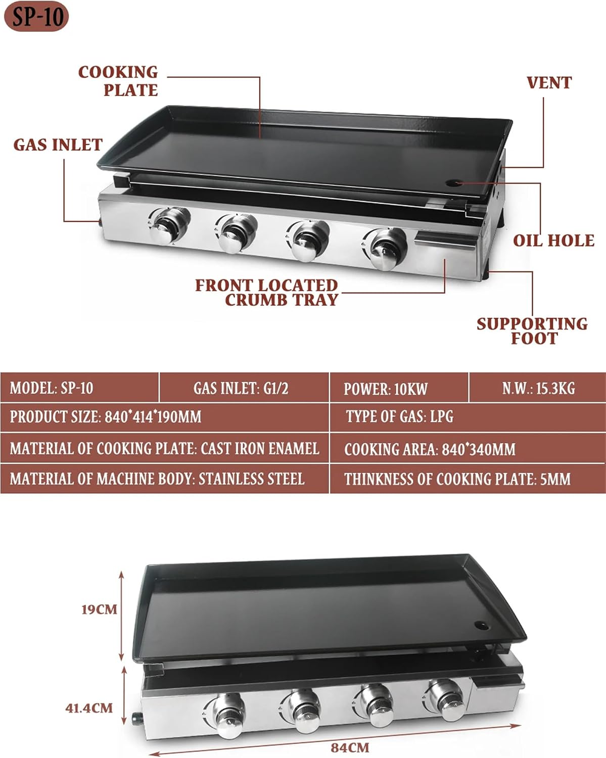2/3/4 Burner Table Top Gas Grill Griddle, Burners Gas Griddle, Flat Top Grill for Outdoor Cooking While Party, Picnicking Or Camping,3Burner