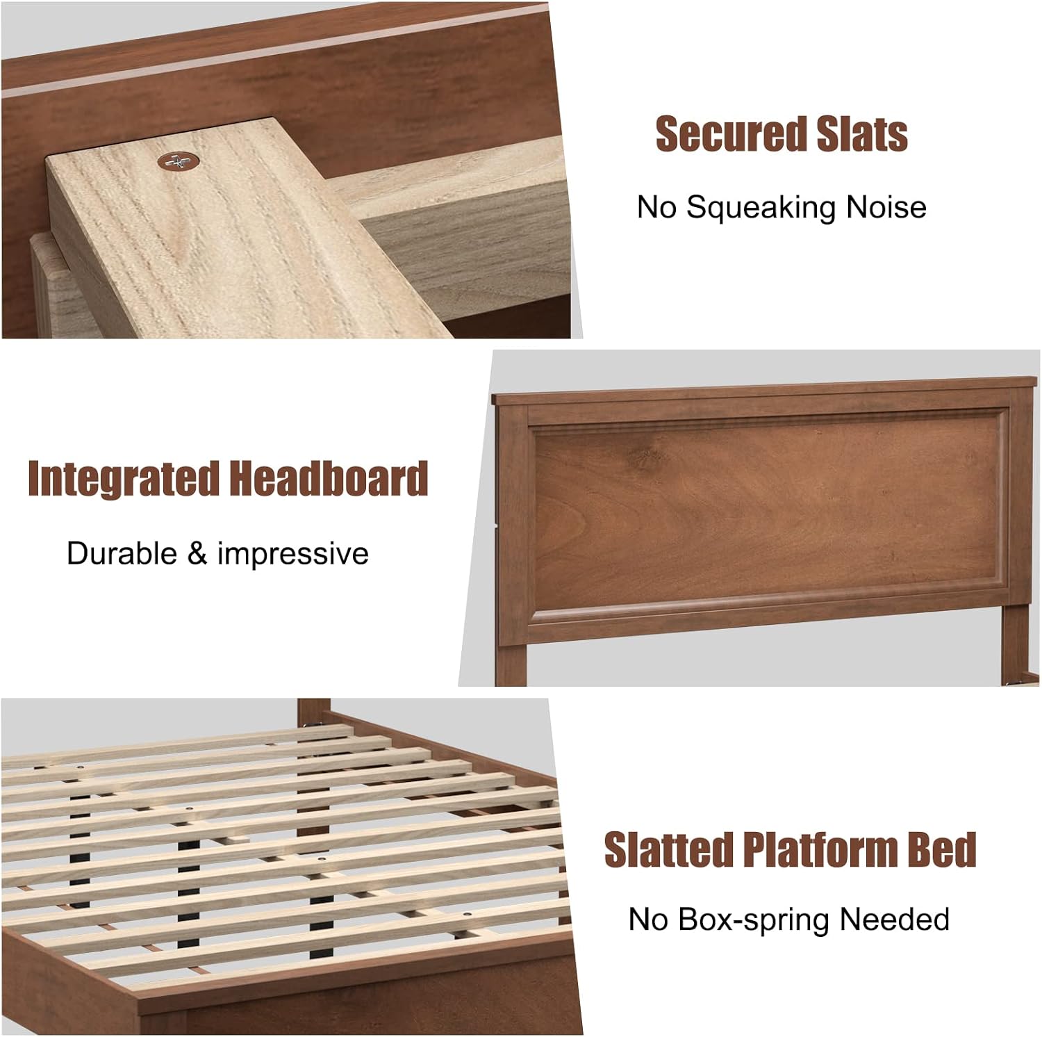 KOMFOTT Full Size Wood Platform Bed Frame with Headboard, Wooden Mid Century Platform Bed with Slat Support & Under Bed Storage, Mattress Foundation Bed Base, No Box Spring Needed, Walnut