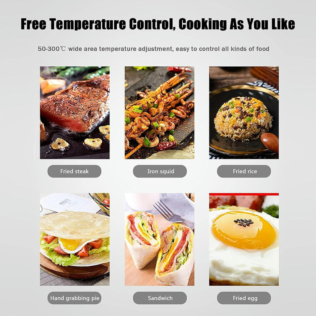 Commercial Electric Griddle, Kitchen BBQ Grill, Stainless Steel Electric Griddle, Nonstick Countertop Hot Plate Commercial BBQ Grill, Two Burners with Thermostatic Control, 110~240V