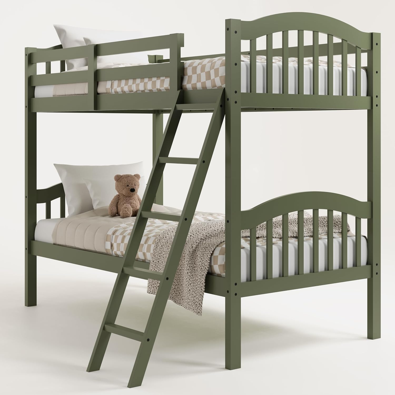 Storkcraft Long Horn Twin-Over-Twin Bunk Bed (Olive) - GREENGUARD Gold Certified, Converts to Two Twin Beds, Wood Bunk Bed for Kids Bedroom