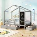 Giantex Twin Bed with 2 Storage Drawers, Solid Wood House Bed with Blackboard & Safety Guardrails, Twin House Bed w/Slats Support, No Box Spring Needed, Twin Bed Frames for Kids Girls Boys (Grey)