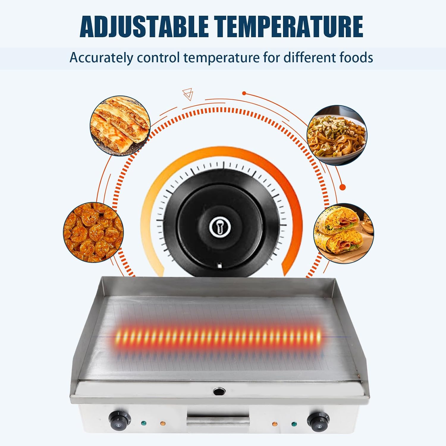 Electric Griddle, 110V 4400W 29' Commercial Countertop Griddle, Flat Top Grill Hot Plate BBQ, Stainless Steel Adjustable Temperature Control 122°F-572°F