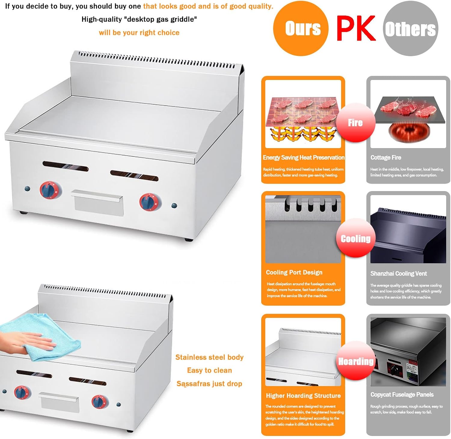 Commercial Gas Griddle 2 Burner Heavy Duty Manual Flat Top Restaurant Griddle Heating Plate Stainless Steel Portable Grill Propane Gas Countertop Restaurant Gas Grid